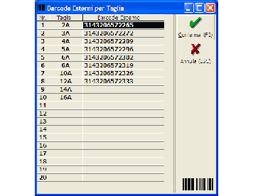 Barcode per Taglia 
